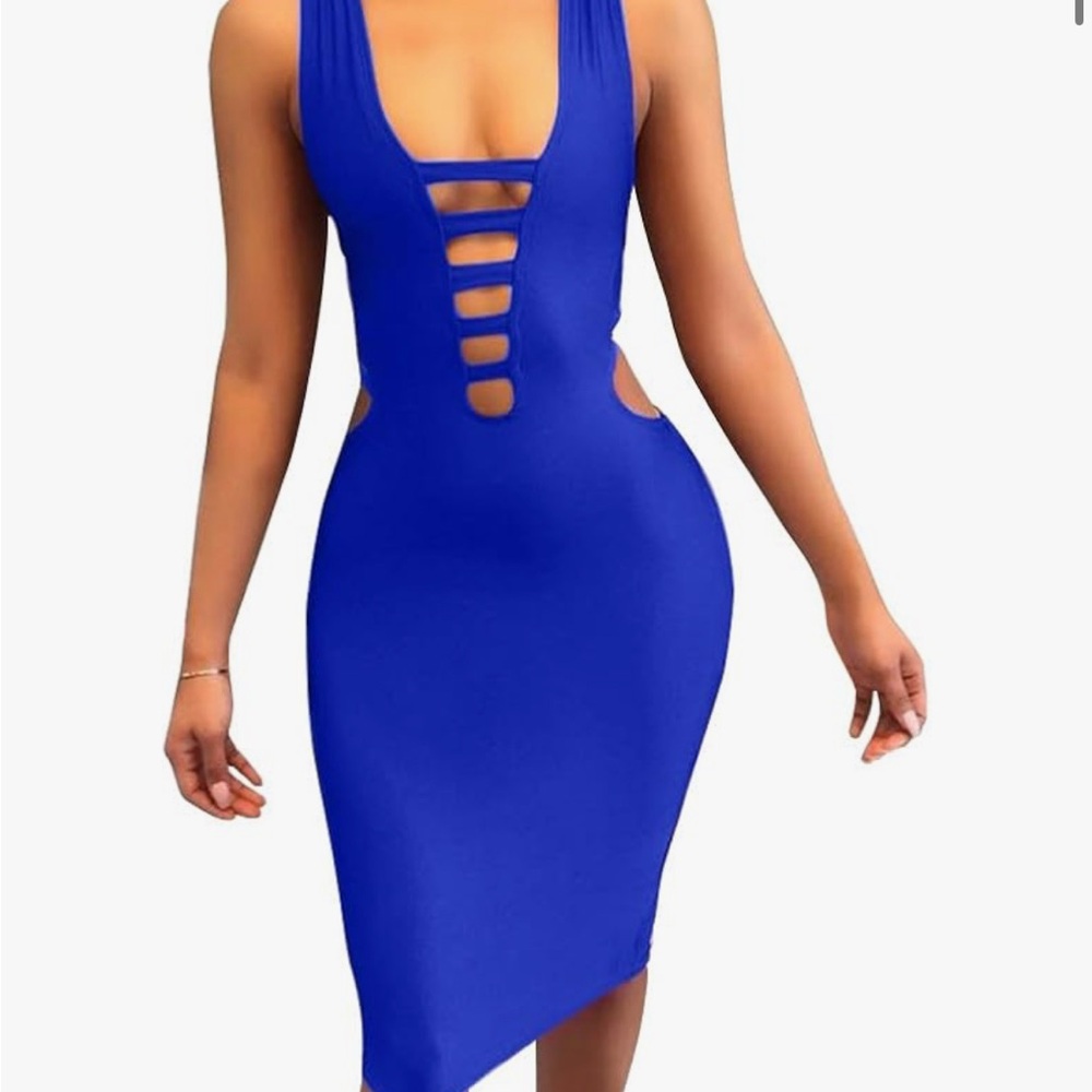 Elegant Blue Cut-Out Dress